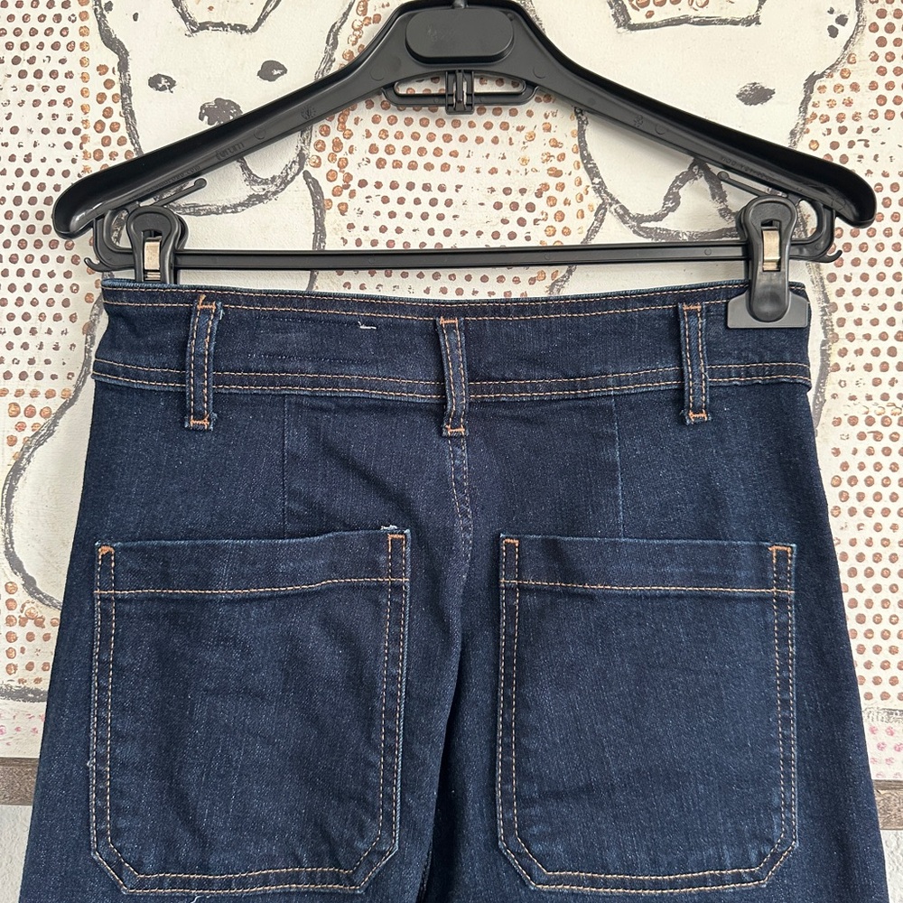 New ZARA Marine Straight Wide Leg High Waist Patch Pocket Dark Blue Jeans 4 - Picture 12 of 14